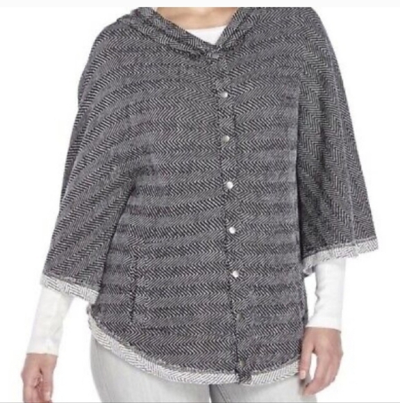 Lucky Brand Gray Herringbone Hooded Poncho Size XS/S - Picture 2 of 9